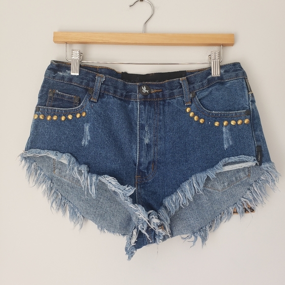 One Teaspoon Rollers Shorts in 70s Blue 27 Studded Leather